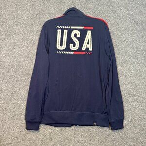 Puma Sweater Mens Medium Full Zip Up Sweatshirt USA America Patriotic Blue Red